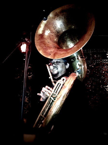 Tim Paco playing Sousaphone at Sam's